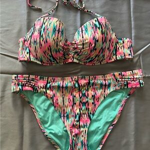 Shade & Shore Vibrant Pink and Green Bikini